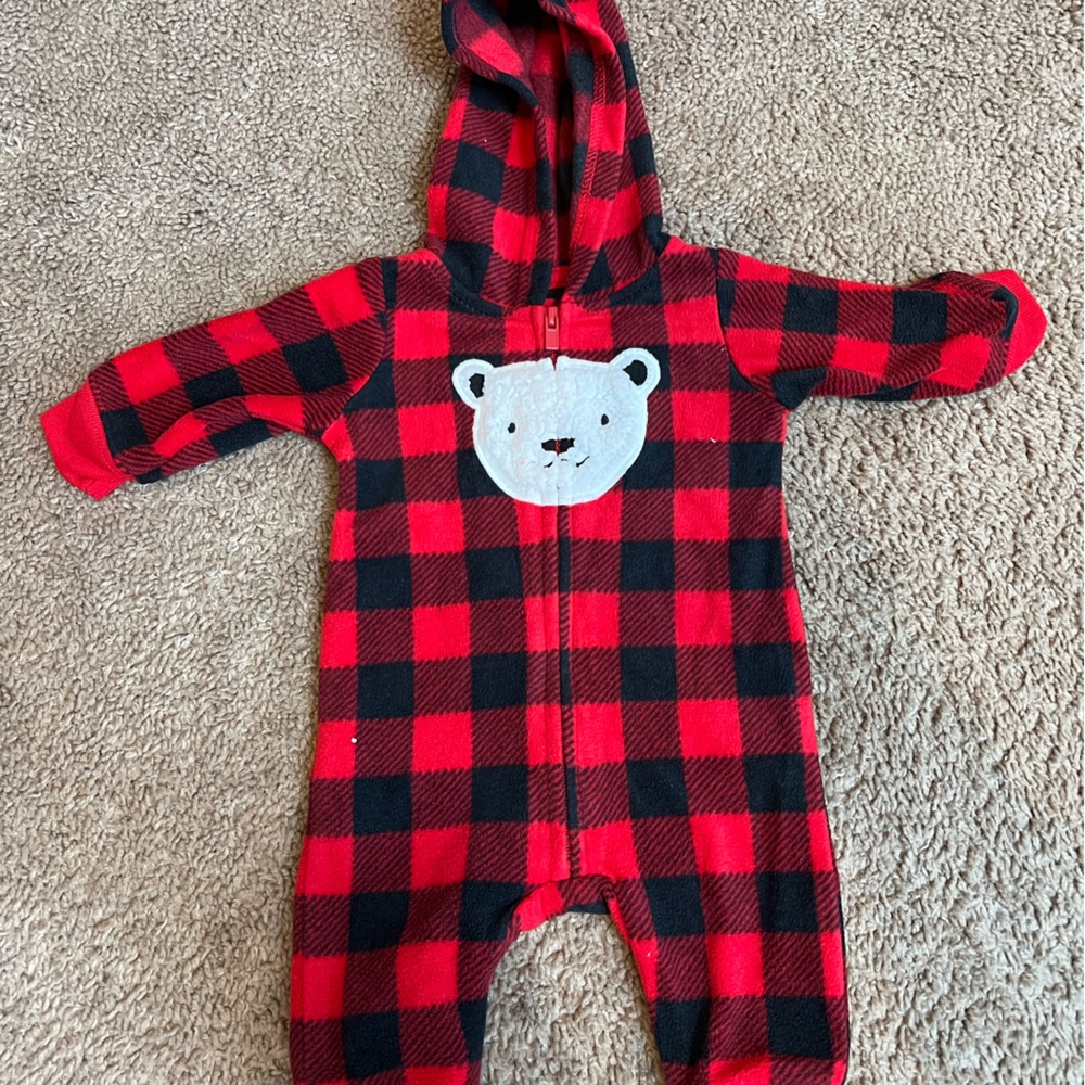 Newborn Plaid Fleece Hooded Coverall